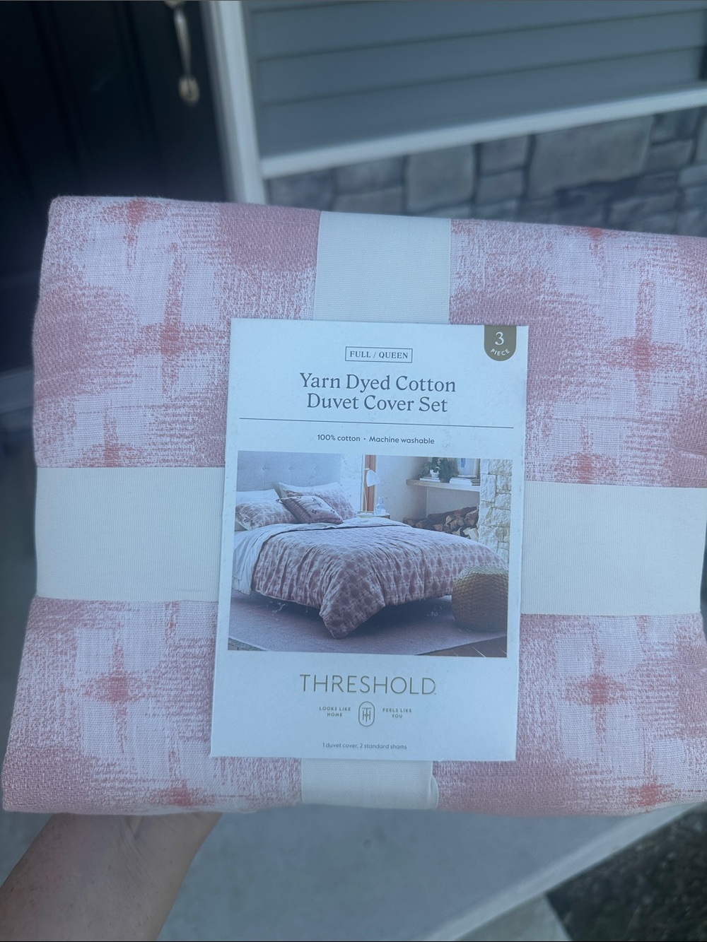 Threshold Pink Yarn-Dyed Cotton Duvet Cover Set Full Queen new